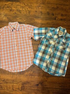 Wrangler Boys 7/8 Western Shirt Bundle Lot of 2 Riata & Retro Pearl Snap Medium